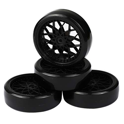 4Pcs Vgoohobby Hard Plastic RC Car Drift Tires Wheel Rim with 2Pcs 5mm Metal Hub Hex Adapter Coupling Compatible with WPL D12 1/10 RC Car (Black) - color: Black