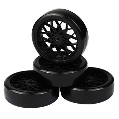 4Pcs Vgoohobby Hard Plastic RC Car Drift Tires Wheel Rim with 2Pcs 5mm Metal Hub Hex Adapter Coupling Compatible with WPL D12 1/10 RC Car (Black) - color: Black