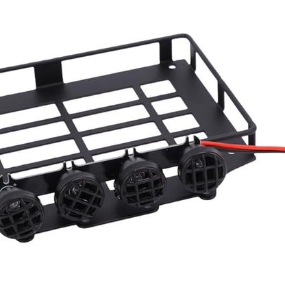 Matybobe 1/12 RC Crawler Roof Rack RC Car Roof Luggage Carrier 1:12 Off Road Rack Metal Cage Style Pre Wired 4 Round Lights Direct Screw On Upgrade Parts with Spotlights for
