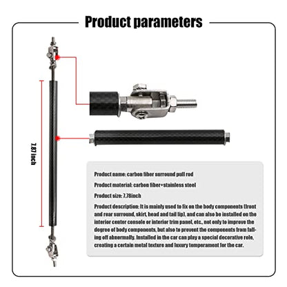 Pack-2 Front Splitter Support Rods, 20CM/7.87" Front Bumper Lip Splitter Diffuser, Retractable Pillar Tie Rod Decoration, Compatible with Most Vehicles (Carbon Fiber Black)