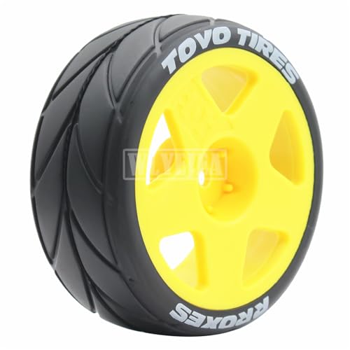 4PCS RC 1/10 On-Road Tires 65mm RC Rubber Tires w/Plastic Wheel Rim 12mm Hex Fit for 1/10 RC On-Road Rally Car HPI Tamiya TT01 TT02 Kyosho Wltoys 144001 - color: Yellow 2