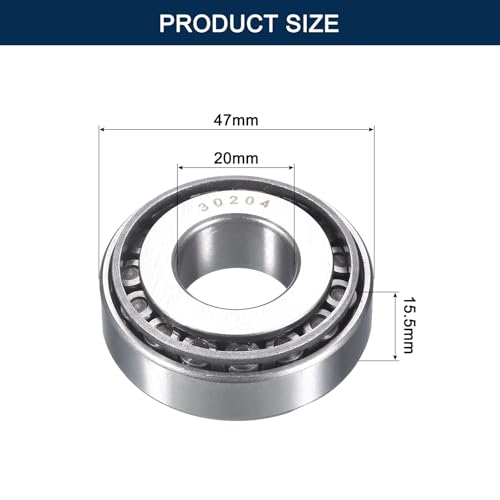 2 Pack 30204 Tapered Roller Bearing Cone and Cup Set | 20mm Bore 47mm OD 15.5mm Cup Width, Chrome Steel Wheel Bearings, ABEC-3 - size: 30204