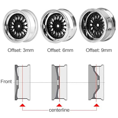 4PCS/Set 64mm Rubber Tires & Plating Plastic Wheels Rims Replacement Part for 1/10 RC On-Road Touring Car Racing Car (Silver, Offset 6mm) - color: Silver, size: Offset 6mm