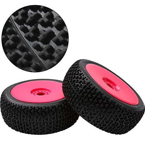 ShareGoo OD 4.52" 1/8 RC Buggy Rubber Tires Tyre w/Plastic Rim 17mm Hex Compatible with Arrma Kyosho Exceed RC Traxxas Redcat HSP HPI 1/8 Scale Off Road Car Buggy (Red) - color: Red
