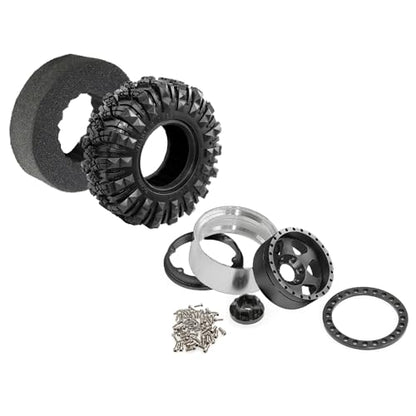 STMU Negative Offset 10.4mm 1.9 Beadlock Wheel Rims Aluminum and 1.9 RC Crawler Tires 4.33 Inch OD Foam Inserts for Traxxas TRX4 Axial SCX10 SCX10 II III RBX10 Redcat Gen 8 (Black) - color: Black
