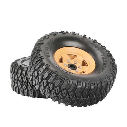 4PCS 1.55 Inch Aluminum Alloy 5Spoke Beadlock Wheel Rim Tyre and 95mm Rubber Tires Set for 1/10 RC Rock Crawler Car Upgrade Parts for Tamiya Axial AX90069 D90 TF2 CC01 LC70(A-Yellow) - color: A-yellow
