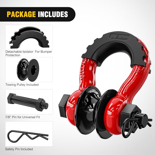Nilight 3/4" D-Ring Shackle with Snatch Block, Heavy Duty Recovery Set | 9,500 lbs WLL, Winch Pulley, Fits Synthetic Rope & Steel Cable, Truck, Jeep, ATV, UTV, 2-Piece Kit, Red - color: Red 3/4" w/Towing Pulley 2 Pack, size: 3/4 inch