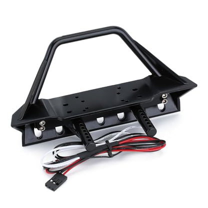 INJORA Metal Front Bumper with Tow Hooks and Lights for 1/10 TRX4 SCX10 - size: 115*98mm
