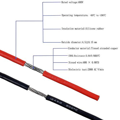 BOJACK 12 Gauge Silicone Wire 10 feet red and 10 feet Black Flexible 12 AWG Stranded Copper Wire(Pack of 1 Pair) - size: 12 AWG silicone wire 10ft red and 10ft black