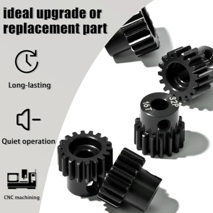 5Pcs 32P Hardened Steel Pinion Gear Set 5mm Shaft 16T 17T 18T 19T 20T Motor Pinion Gear with M4 Screw and Hex Key, for Arrma HPI Kyosho Losi Axial Traxxas Tamiya 1/10 RC Car and 540/550 Motors - size: 32P-HSP-5mm-16-20T