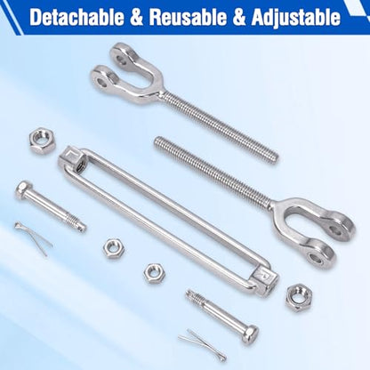 Stainless Steel Turnbuckle 1/4" x 4"(4 Pack) Jaw & Jaw Turnbuckles | Heavy Duty Turnbuckle Tensioner for Cables Wire, Shade Sail Hardware, Zipline, Fence, Outdoor Applications, 660 lbs WLL - size: 4 PACK 1/4" Jaw and Jaw Turnbuckle