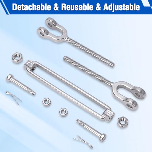 3/16" Turnbuckle Kit 304 Stainless Steel Jaw and Jaw Heavy Duty Turnbuckles for Cables Wire, Shade Sail Hardware, Zipline,Outdoor Applications,Cable Traction 400 Lbs Working Load Limit(1 Pack) - size: 1 PACK 3/16" Jaw and Jaw Turnbuckle