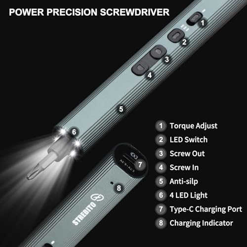 STREBITO Mini Electric Screwdriver Set 155 in 1, Small Electric Screwdriver | 140 S2 Magnetic Bits, 3 Torque Settings, 650mAh Battery, Precision Electric Screwdriver Kit for Computer Laptop RC Electronic - color: Blue