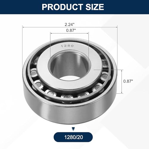 uxcell 1280/20 Tapered Roller Bearing Cone and Cup Set, 0.87" Bore x 2.24" OD x 0.87" Thick, Chrome Steel Taper Bearing Set, ABEC-3 - size: 1280/20