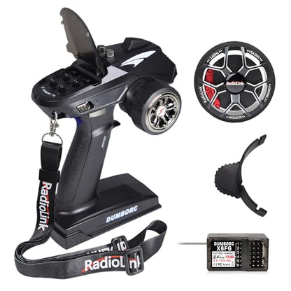 DUMBORC X6 2.4GHz 6CH RC Radio Transmitter and Receiver X6FG(Built-in Gyro)&Alloy Steering Wheel, with Fail-Safe & Low Voltage Alarm Function for Rc Vehicle Car Boat Tank Model Parts Remote Controlle