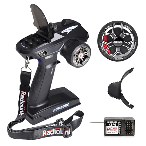 DUMBORC X6 2.4GHz 6CH RC Radio Transmitter and Receiver X6FG(Built-in Gyro)&Alloy Steering Wheel, with Fail-Safe & Low Voltage Alarm Function for Rc Vehicle Car Boat Tank Model Parts Remote Controlle