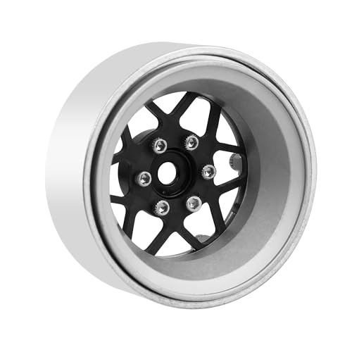 ModuWheel 1.3" Negative Offset Aluminum + Carbon Fiber Beadlock Wheels Rim for 1/24 1/18 AX24 SCX24 TRX4m Ascent18 RC Crawler,Star Pattern-1 (Silver) - color: Silver