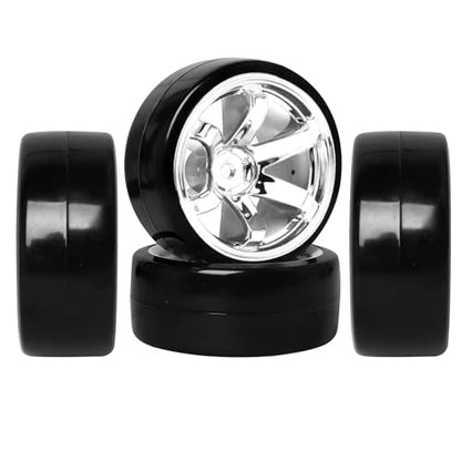 4PCS 1/10 RC Drift Car Tires Smooth Hard Tyre Plastic Wheel Rims Set Replacement for HSP Tamiya HPI Kyosho On-Road Drifting Car (6Spoke Silver) - color: 6spoke-silver