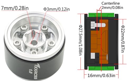 RC 1.0 Beadlock Wheels Offsets -2 Aluminum Rims for AX24 1/18 TRX4M All 1/24 Scale SCX24 Deadbolt RC Crawler Car Wheels Upgrades 4Pc (Silver) - color: Silver