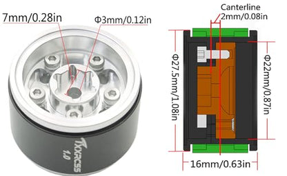 RC 1.0 Beadlock Wheels Offsets -2 Aluminum Rims for AX24 1/18 TRX4M All 1/24 Scale SCX24 Deadbolt RC Crawler Car Wheels Upgrades 4Pc (Silver) - color: Silver