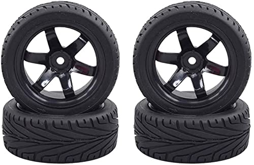 4PCS RC Car Rubber Tires and Plastic Wheels Rims Compatible with 1/10 Scale On Road Touring Racing Flat Drift Car for HSP HPI Tamiya(Black) - color: Black