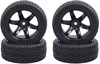 4PCS RC Car Rubber Tires and Plastic Wheels Rims Compatible with 1/10 Scale On Road Touring Racing Flat Drift Car for HSP HPI Tamiya(Black) - color: Black