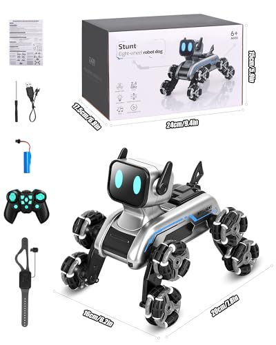 HuiJuKeJi Interactive Robot Dog RC Stunt Car, Gesture Sensing & 2.4Ghz Remote Control Cars, Mecanum Wheels, LED Eyes with Music, Rechargeable for Extended Indoor/Outdoor Fun, Gift for Kids 6-12