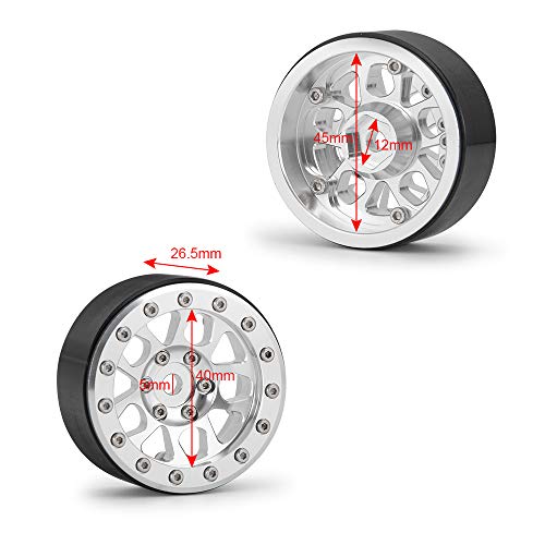 4PCS Metal 1.9" Heavy Duty Beadlock Wheel Rims for 1/10 RC Crawler Axial Scx10 II D90 TRX-4 Tamiya CC01 D110 (Silver) - color: Silver