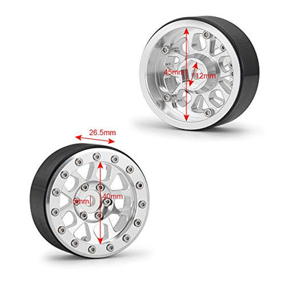 4PCS Metal 1.9" Heavy Duty Beadlock Wheel Rims for 1/10 RC Crawler Axial Scx10 II D90 TRX-4 Tamiya CC01 D110 (Silver) - color: Silver