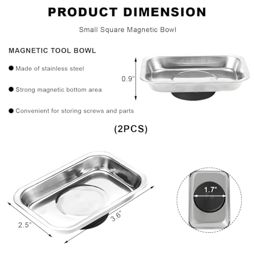 Wevdn 2 PCS Magnetic Tray Holders, 2.5"×3.6" Stainless Steel Square Magnetic Parts Tray Set, Heavy Duty Thickened Tray Bowl for Screws Bolts Nuts Metal Parts, Magnetic Tray for Mechanic's - size: M-Rectangular