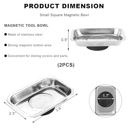 Wevdn 2 PCS Magnetic Tray Holders, 2.5"×3.6" Stainless Steel Square Magnetic Parts Tray Set, Heavy Duty Thickened Tray Bowl for Screws Bolts Nuts Metal Parts, Magnetic Tray for Mechanic's - size: M-Rectangular