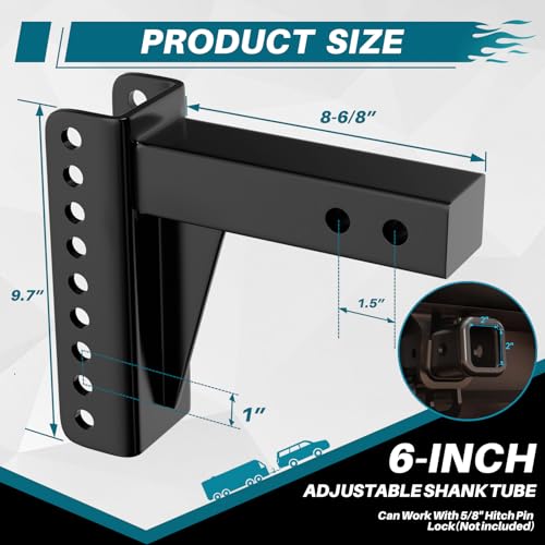 Replacement Shank for Adjustable Trailer Hitch Ball Mount - Fits 2'' Receiver, 6 Inch Drop/Rise Drop, DIY Your Adjustable Shank Tube with 99001、99002、99003、99004、99005 - color: 2'' Receiver 6'' Drop Hitch