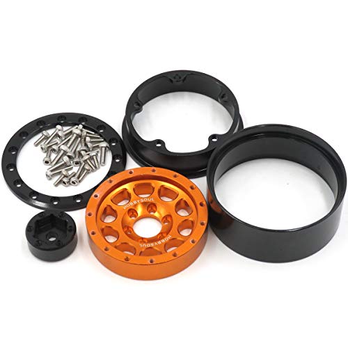 RC Soft Sticky 1.9 Mud Slingers Tires 120mm & 1.9 Beadlock Wheels Orange Black Rims, 1.9 Crawler Tires and Wheels for 1/10 rc Crawler Traxxas TRX4 Axial SCX10 Gen8, (4-Pack) - color: Orange & Black