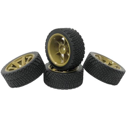 4PCS 65mm RC Rally Car Rubber Tires and 6-Spokes Wheel Rims 12mm Hex Compatible with 1/10 RC On-Road Rally Racing Car for HSP Tamiya Sakura HPI WR8 HSP TT02 WLtoys RC Parts (Gold) - color: Gold