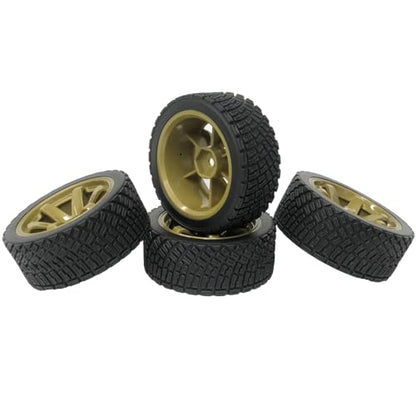 4PCS 65mm RC Rally Car Rubber Tires and 6-Spokes Wheel Rims 12mm Hex Compatible with 1/10 RC On-Road Rally Racing Car for HSP Tamiya Sakura HPI WR8 HSP TT02 WLtoys RC Parts (Gold) - color: Gold