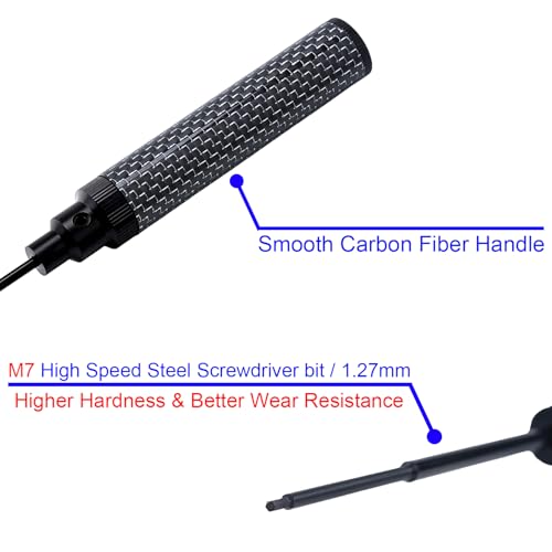 Carbon Fiber Handle Tool with M7 High Speed Steel Screwdriver bit Set 1.27mm Hex Driver for 1/32 1/30 1/24 1/18 RC Car Premium Tool(Excellent wear Resistance)