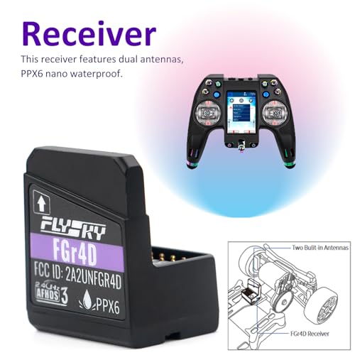 Goolsky Flysky FGr4D Receiver, 2.4GHz 4CH Waterproof Receiver Built-in Dual Antenna Compatible with Flysky All AFHDS 3 RC Transmitter Noble NB4 PL18 EL18 for RC Car Boat