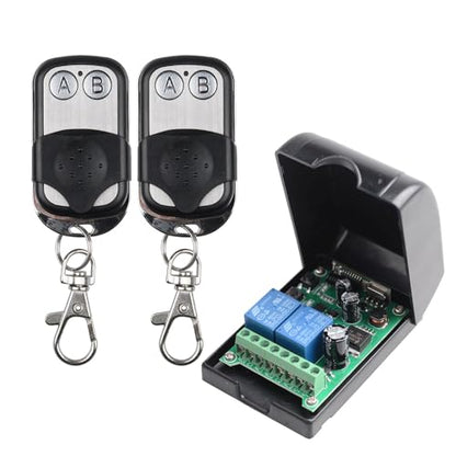 Universal Wireless Remote Control Switch DC 12V 24V 36V 48V 2CH 10A Relay Receiver Module with 2 Channel RF Remote Transmitter for Various Wireless Controls