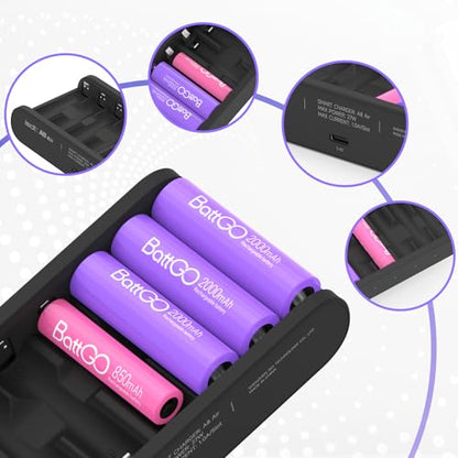 ISDT Battery Charger AA AAA Rechargeable Batteries 8-Bay Portable Smart Charger Fast Charging USB Input Port for 1.2V NiMH NiCd 1.5V Li-lon LiFePO4 Batteries with Bluetooth APP Connection (Black) - size: 8 Slot