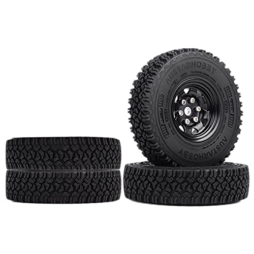 4PCS/Set 1.55 Inch Beadlock Metal Wheel Rim Rubber Tires Compatible with 1/10 RC Crawler Car Axial AX90069 D90 TF2 Tamiya CC01 LC70 (Black) - color: Black