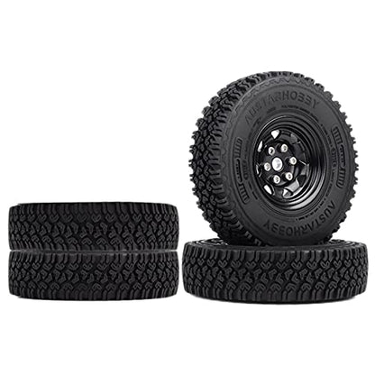 4PCS/Set 1.55 Inch Beadlock Metal Wheel Rim Rubber Tires Compatible with 1/10 RC Crawler Car Axial AX90069 D90 TF2 Tamiya CC01 LC70 (Black) - color: Black