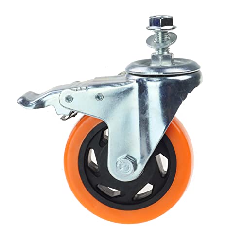Heavy Duty Swivel Wheels, 3 Inch Yellow PVC Casters with Metric Stem M12-1.75x25mm Double Brakes Castors Safety Wheels up to 1200 Lbs/Set for Industry and Furniture Set of 4 - style: 4 Inch with Brake