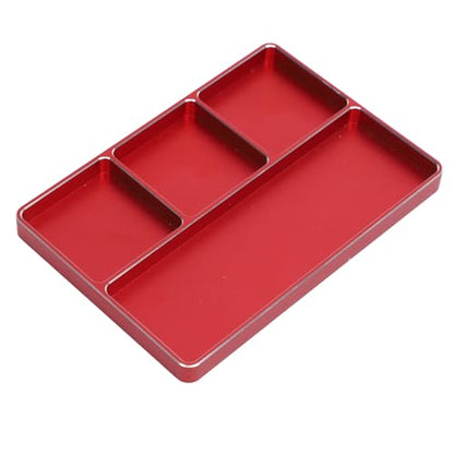 RC Repair Screw Tray, Aluminum Alloy 4 Grids Screw Tray with Magnetic Pad for 1/10 1/8 RC Car Airplanes Helicopters, Durable Tool Tray for Model Screws and Small Parts (Red) - color: Red