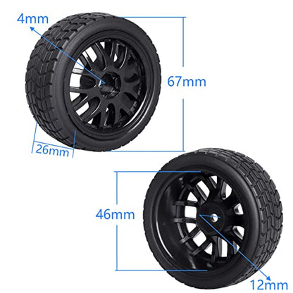 Pre-Glued OD 2.56" 12mm Hex Wheels Rims & Rubber Tires 26mm for 1/10 Scale On Road Racing Car Drift RC Touring Car, Set of 4 (Color D) - color: Color D