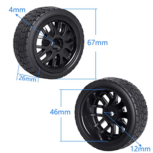 Pre-Glued OD 2.56" 12mm Hex Wheels Rims & Rubber Tires 26mm for 1/10 Scale On Road Racing Car Drift RC Touring Car, Set of 4 (Color D) - color: Color D