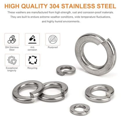 100Pcs 1/4" Spring Lock Washer, 304 Stainless Steel | SAE Split Lock Washer, Lock Washers & Flat Washers for Screws Bolts - color: Silver, size: 1/4 Inch