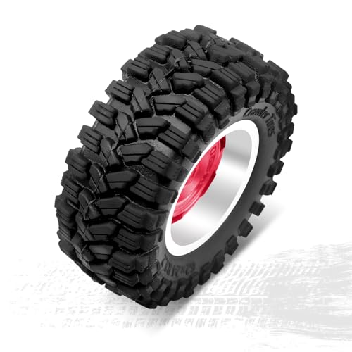 OGRC 1.3 Beadlock Wheel Tires -4mm Offset Wheels for 1/24 1/18 SCX24 TRX4M | Aluminum, 7mm Hex, Sticky Compound Rubber, for TRX4M AX24 FCX24 RC Carwler Car, Red - color: Red