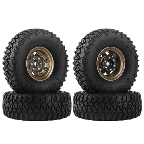4PCS 1.55 inch Aluminum Metal Beadlock Wheels Rim Rubber Tires Set Replacement for 1/10 RC Crawler Car for D90 TF2 Tamiya CC01 CC02 LC70 JIMNY Axial AX90069 Upgrade Parts(Bronze) - color: Bronze