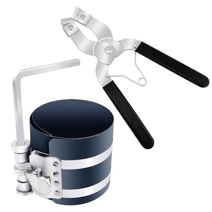 Piston Ring Compressor Installer Removal Tool for Car Engine with Piston Installer Plier, Sizes Adjustable From 2.08" to 6.89"(53mm-175mm)