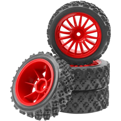 4Pack Vgoohobby OD2.83in 1/10 On Road Rubber Tires w/Nylon Wheel Rims 12mm Hex Compatible with HSP HPI Redcat Tamiya Traxxas 1/10 RC On Road Racing Touring Car (Red) - color: Red